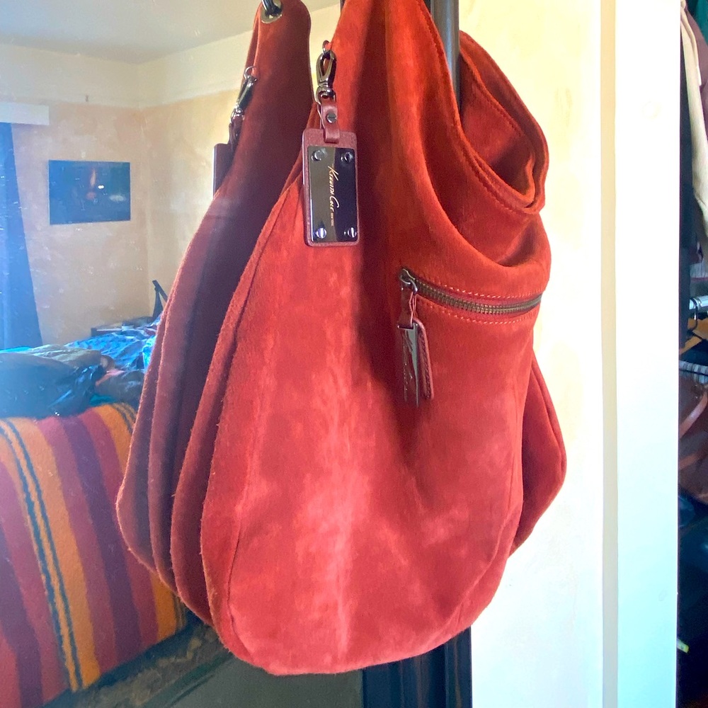 KENNETH COLE Rust Suede Leather Sling Boho Shoulder Bag